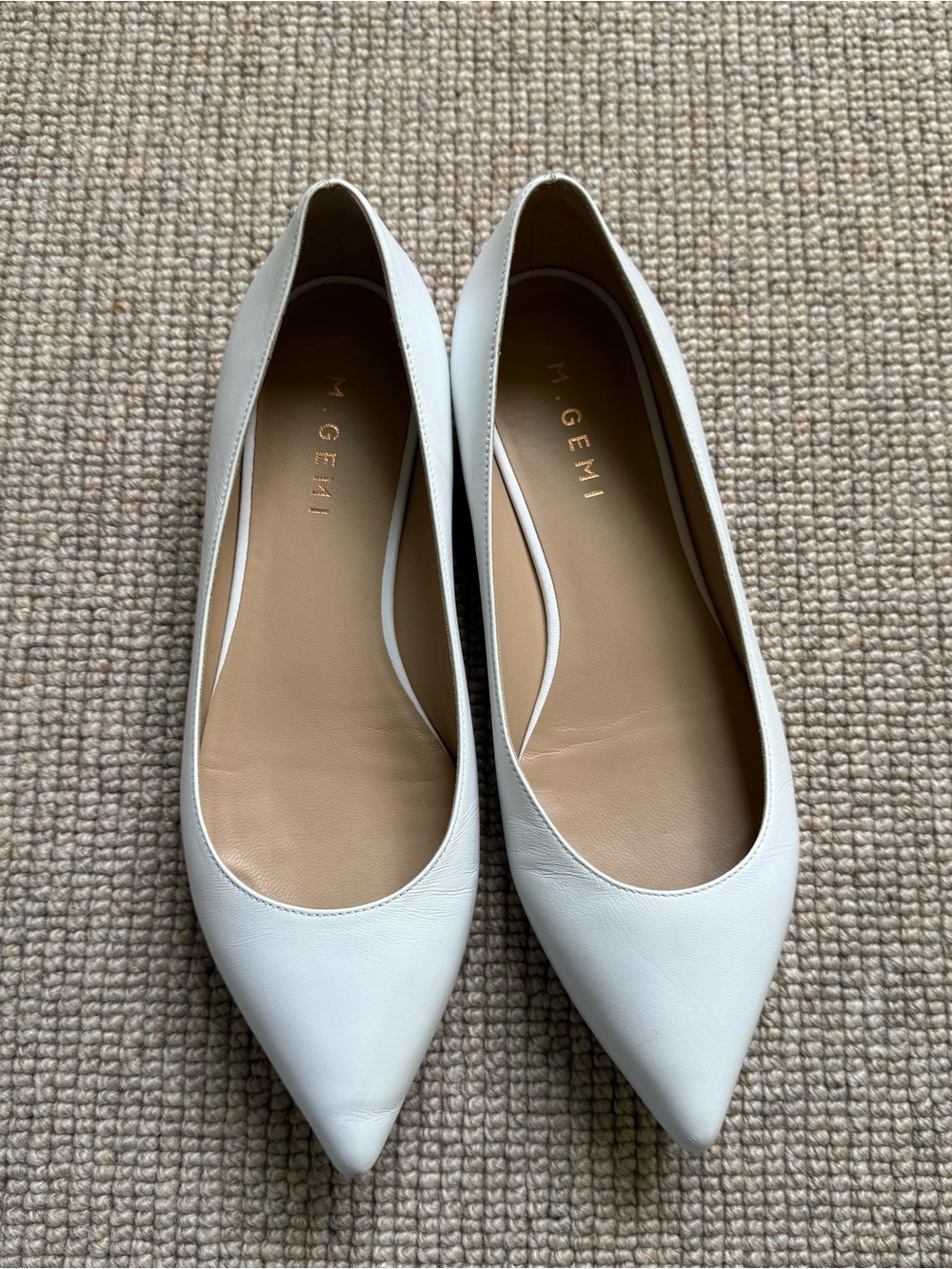 M. Gemi White Pointed Leather Flats